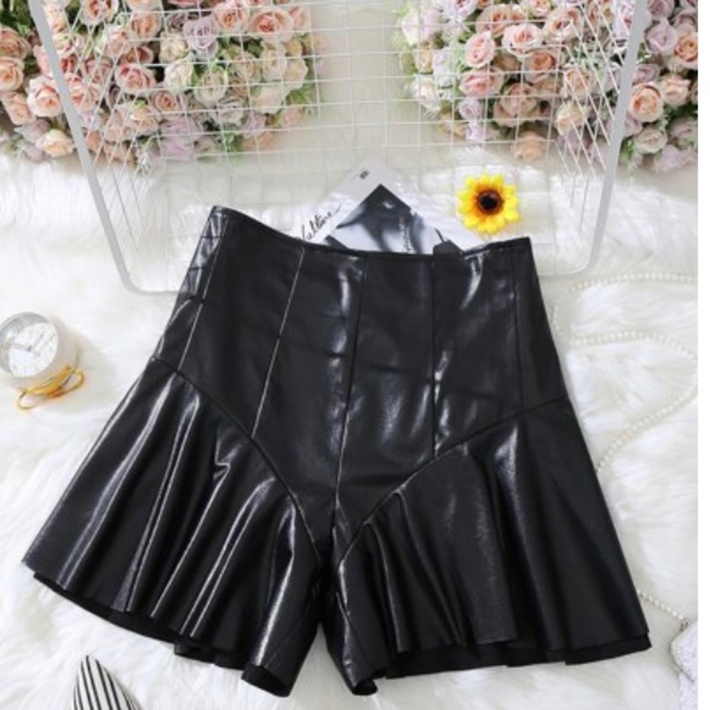 Faux Leather Ruffle Shorts